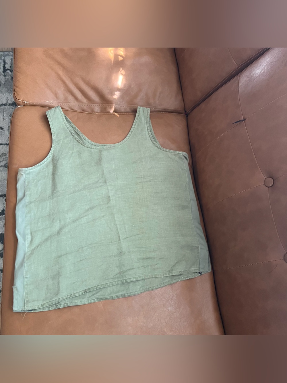 TOTOnKO Women’s Sage Green Linen Tank Top Relaxed Boxy Fit Lagenlook Sz M